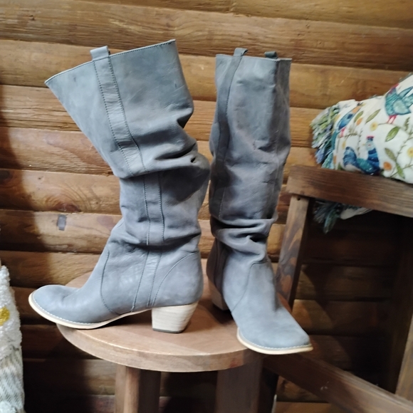 Colin Stuart Womens Boho Riding Knee High Gray Leather Boots Womens Sz 8.5 - Picture 5 of 8